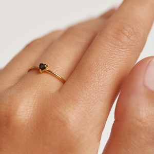 PDPAOLA Gyengéd aranyozott gyűrű szívvel Black Heart Gold AN01-224 56 mm galéria