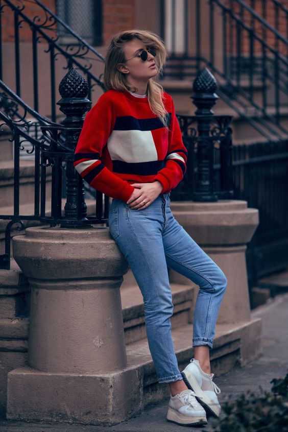 piros hilfiger pulcsi farmerrel piros hilfiger pulcsi farmerrel