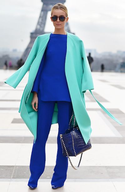 kék color block outfit