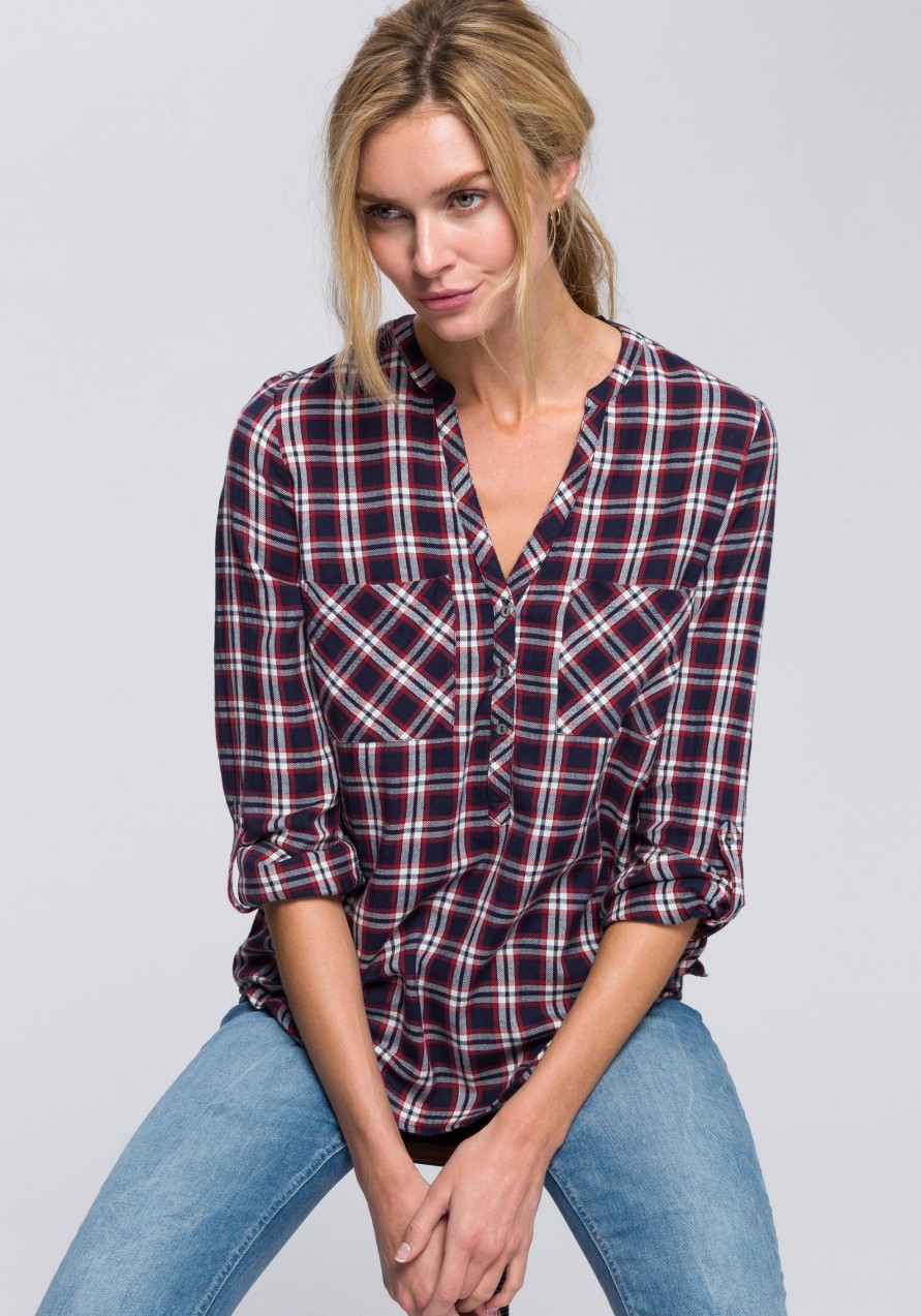 edc by Esprit kockás blúz Edc by esprit kék-piros-fehér - normál méret L (40)