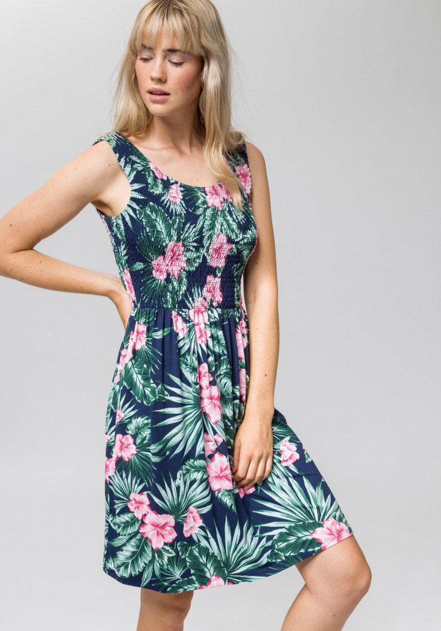 Esprit nyári ruha Esprit tengerkék-mintás-virágmintás - normál méret XS (34)