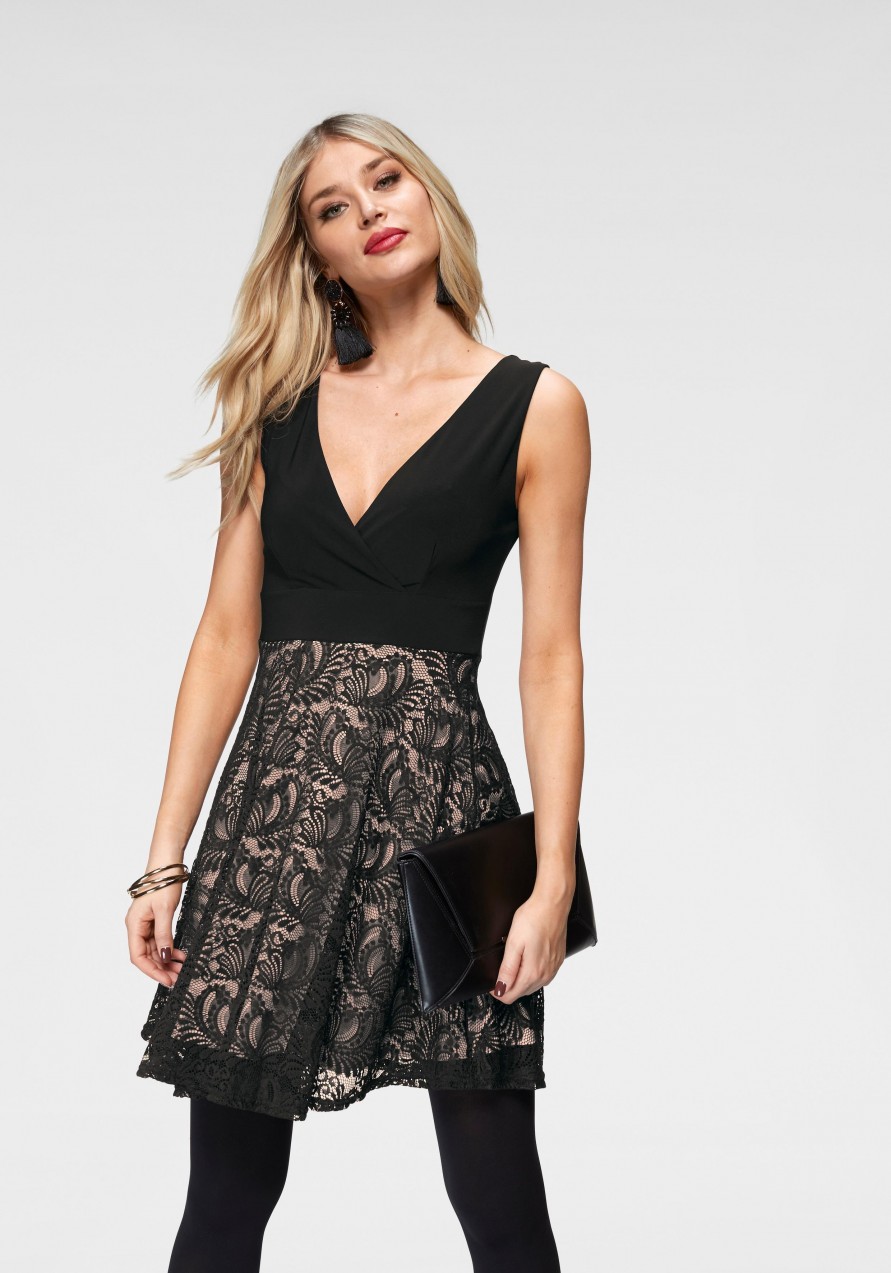 Melrose mélyen dekoltált csipkés ruha Melrose fekete-rózsaszín - normál méret 34