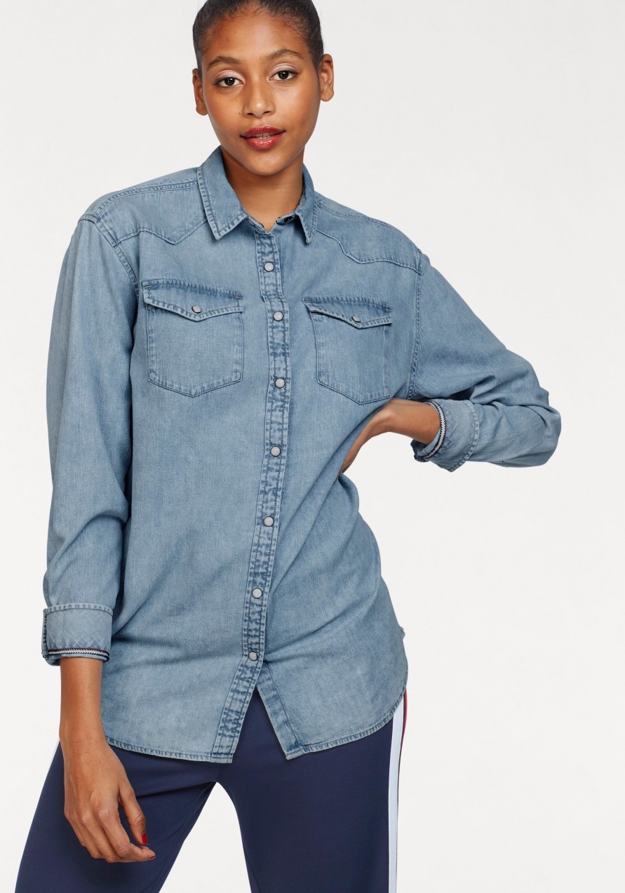 TOMMY JEANS farmerblúz Tommy jeans indigókék-light-kék - normál méret L (40)