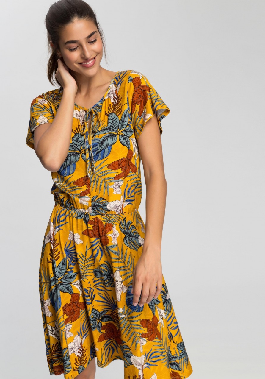 Esprit dzsörzé ruha Esprit mustársárga-színes-mintás - normál méret XS (34)