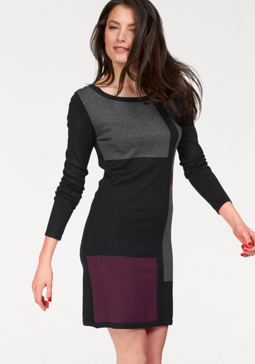 Hosszú pulóver, Vivance Collection Aniston SELECTED fekete/bordó - normál méret 42