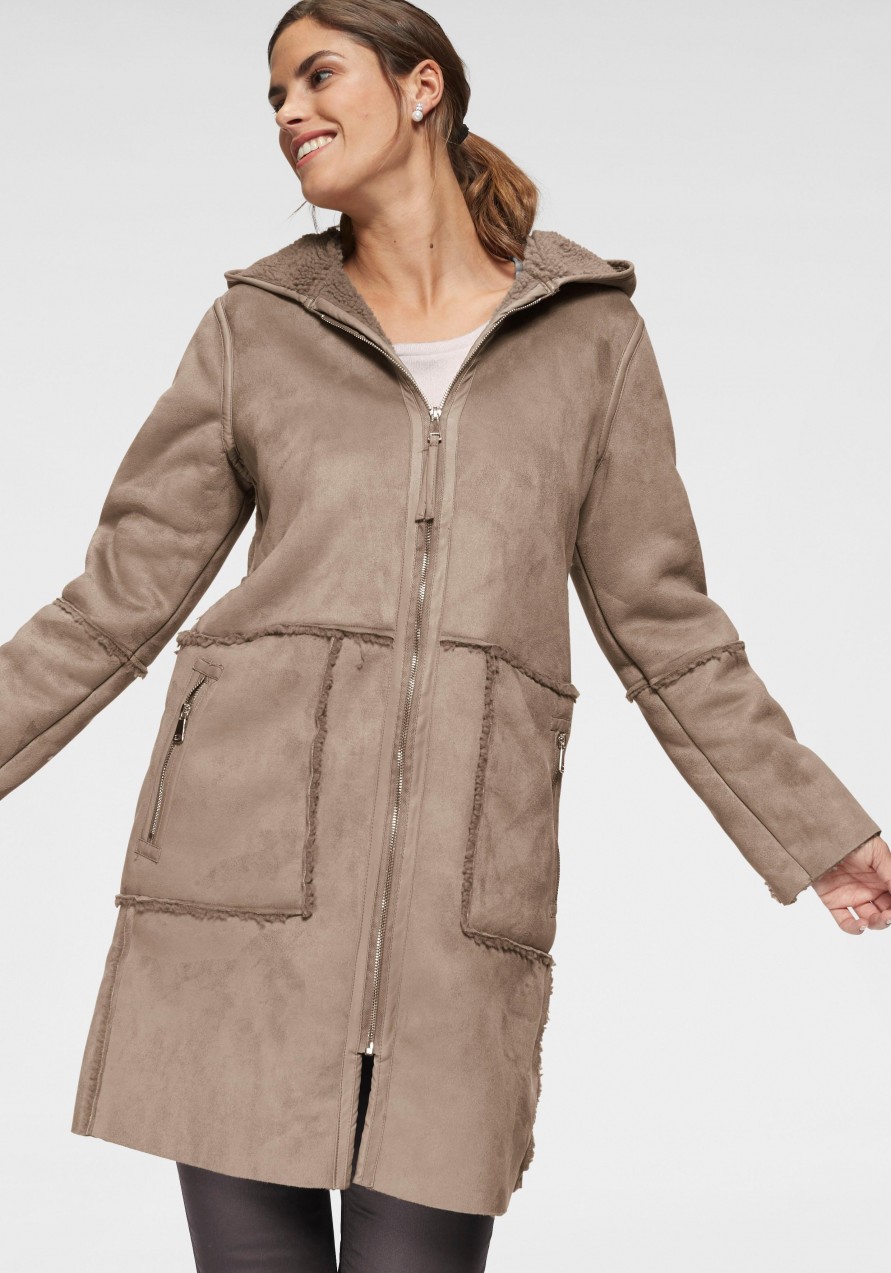 soyaconcept műszőrmés kabát kapucnival »Marielle2« soyaconcept bézs - normál méret XL (42)