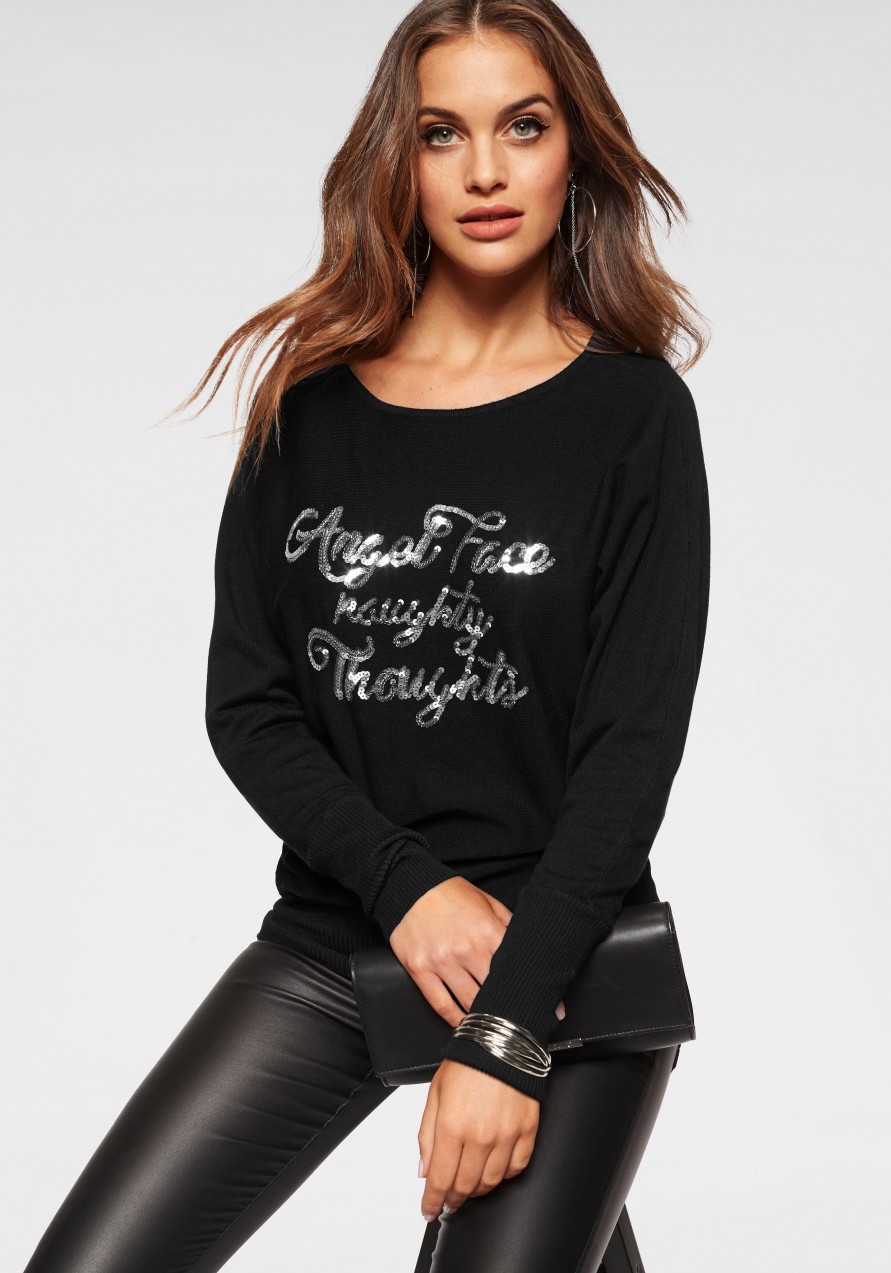 Melrose kereknyakú pulóver »Angel Face« Melrose fekete - normál méret 36