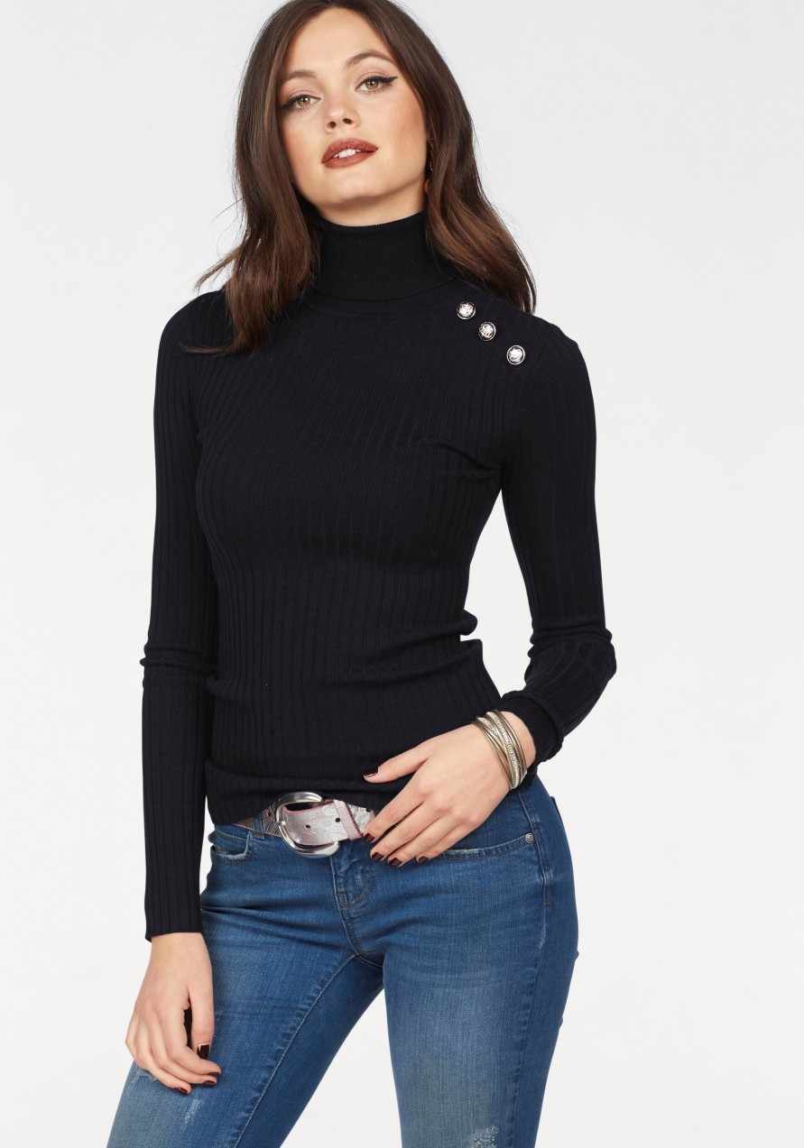 Melrose garbónyakú pulóver Melrose fekete - normál méret 38