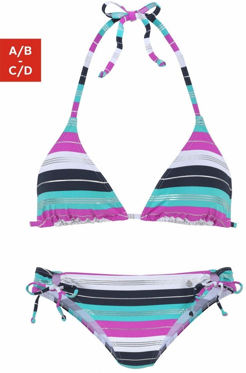 s.Oliver RED LABEL Beachwear háromszög fazonú bikini felső S.oliver beachwear fukszia-türkiz csíkos - C/D kosár 38 (75)