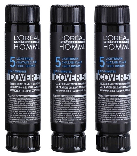 L’Oréal Professionnel Homme Cover 5' színező hajfesték 3 db árnyalat 5 Light Brown  3x50 ml