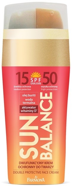 Farmona Sun Balance napozó krém arcra dupla védelemmel SPF 15 & SPF50  2 x 15 ml