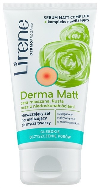 Lirene Derma Matt normalizáló tisztító gél bőrhámlasztó hatással  150 ml