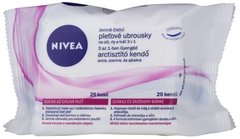 Nivea Aqua Effect nyugtató tisztító papírtörlők az érzékeny száraz bőrre  25 db