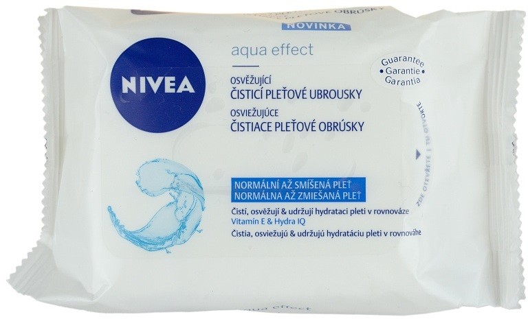 Nivea Aqua Effect frissítő tisztító papírtörlők normál és kombinált bőrre  25 db