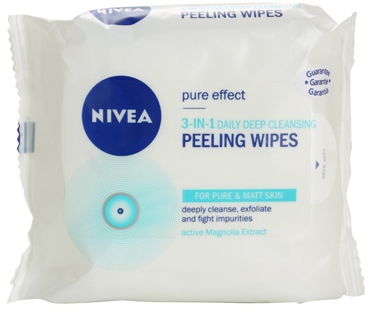 Nivea Visage Pure Effect mélyen tisztító peeling törlőkendők 3in1  20 db