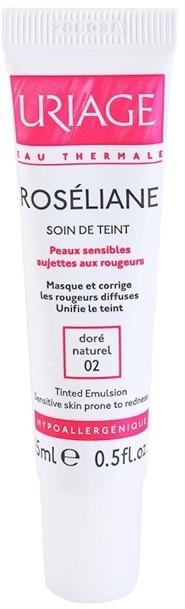 Uriage Roséliane színezett fluid Érzékeny, bőrpírra hajlamos bőrre árnyalat 02 Doré Naturel  15 ml
