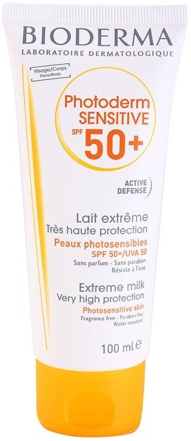 Bioderma Photoderm Sensitive védő tej a testre és az arcbőrre SPF 50+  100 ml