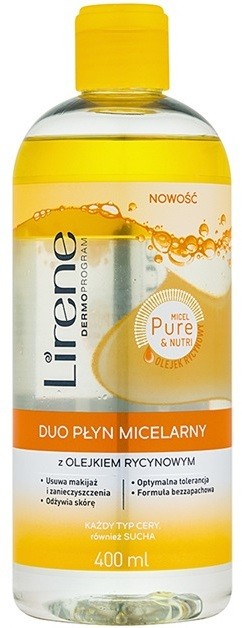 Lirene Micel Pure Nutri kétfázisú micelláris víz ricinusolajjal  400 ml