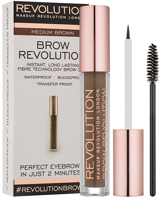 Makeup Revolution Brow Revolution fixáló gél szemöldökre árnyalat Medium Brown 3,8 g