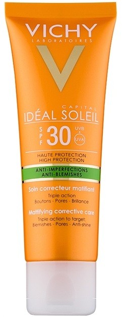 Vichy Idéal Soleil Capital mattító napozó krém az arcra kombinált és zsíros bőrre  50 ml