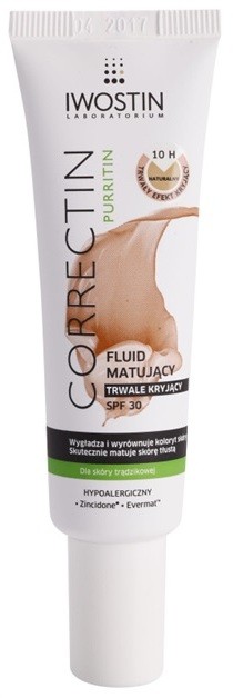 Iwostin Purritin Correctin hosszan tartó fedő és mattító fluid pattanásos bőrre SPF 30 árnyalat Natural 30 ml