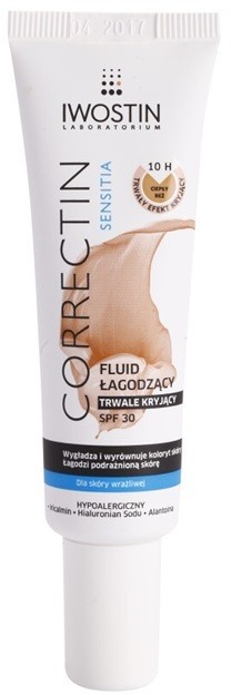 Iwostin Sensitia Correctin hasszantartó fluid érzékeny és allergiás bőrre takaró és nyugtató hatással SPF 30 árnyalat Warm Beige 30 ml