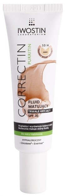 Iwostin Purritin Correctin hosszan tartó fedő és mattító fluid pattanásos bőrre SPF 30 árnyalat Light 30 ml