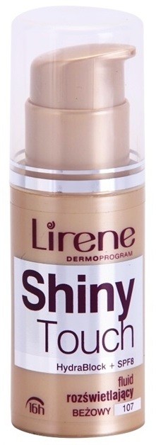 Lirene Shiny Touch bőrvilágosító make-up fluid 16 h árnyalat 107 Beige (SPF 8) 30 ml