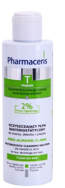 Pharmaceris T-Zone Oily Skin Sebo-Almond-Claris antibakteriális tisztító víz arcra, dekoltázsra és hátra a problémás bőrre  190 ml