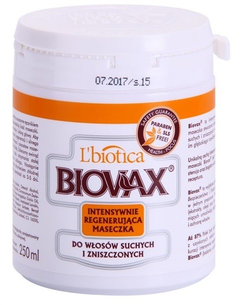 L'biotica Biovax Dry Hair regeneráló és hidratáló maszk száraz és sérült hajra  250 ml