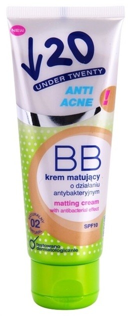 Under Twenty ANTI! ACNE mattító BB krém antibakteriális hatással SPF 10 árnyalat 02 Natural 60 ml