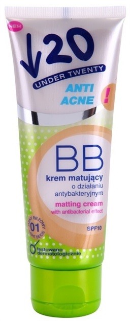 Under Twenty ANTI! ACNE mattító BB krém antibakteriális hatással SPF 10 árnyalat 01 Light Beige 60 ml