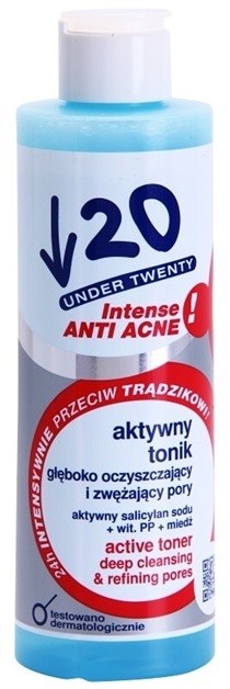 Under Twenty ANTI! ACNE INTENSE mélyen tisztító tonikum a pórusok méretének csökkentésére  200 ml