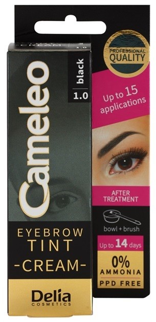 Delia Cosmetics Cameleo professzionális krémes festék a szemöldökre ammónia nélkül árnyalat 1.0 Black 15 ml