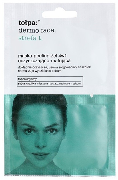 Tołpa Dermo Face T-Zone maszk-peeling-gél 4 az 1-ben az aknéra hajlamos zsíros bőrre  2 x 6 ml