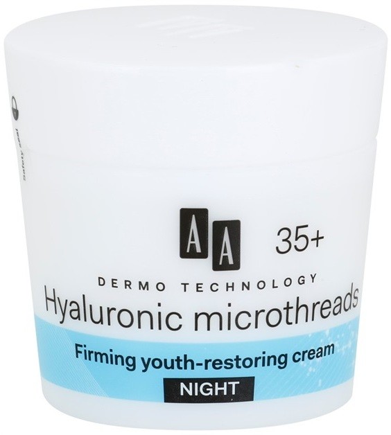 AA Cosmetics Dermo Technology Hyaluronic Microthreads  fiatalító és simító éjszakai krém 35+  50 ml