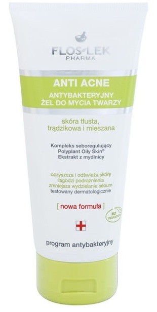 FlosLek Pharma Anti Acne antibakteriális tisztító gél parabénmentes  200 ml