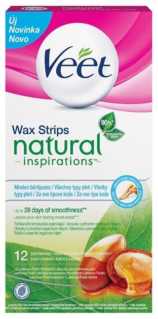 Veet Wax Strips Natural Inspirations™ szőrtelenítő gyantacsík argánolajjal  12 db