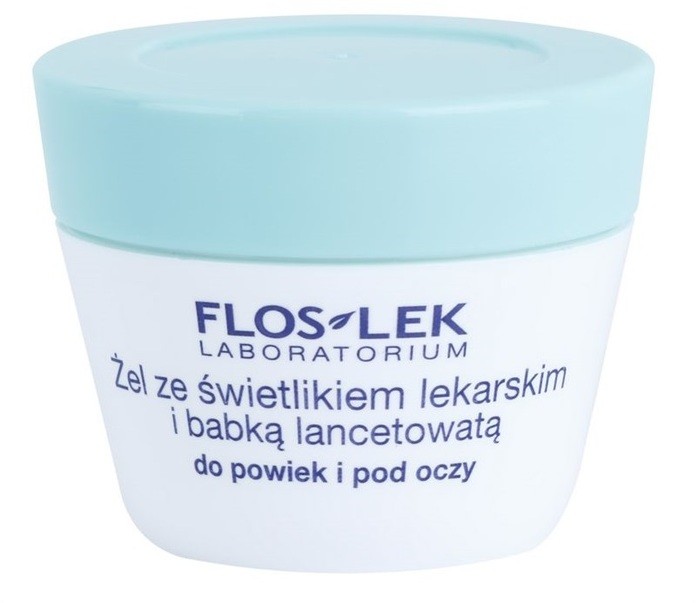 FlosLek Laboratorium Eye Care szemkörnyék ápoló gél útifűvel és orvosi szemvidítóval  10 g