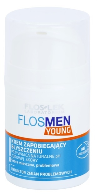 FlosLek Laboratorium FlosMen Young krém  a fénylő arcbőr és a kitágult pórusok ellen  50 ml