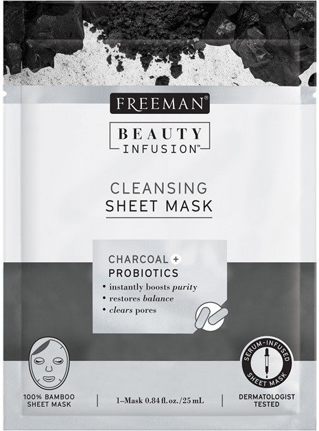Freeman Beauty Infusion Charcoal + Probiotics tisztító szövetmaszk aktív szénnel minden bőrtípusra  25 ml