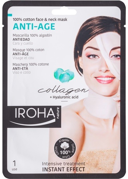 Iroha Anti - Age Collagen pamut maszk arcra és nyakra kollagénnel és hialuron szérummal