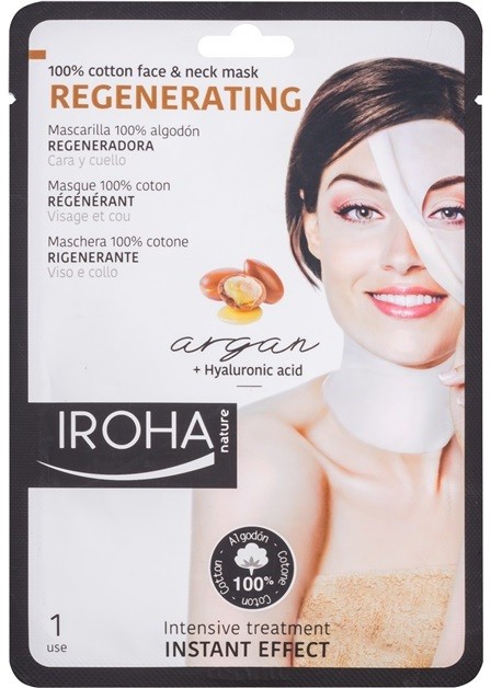 Iroha Regenerating Argan pamut maszk arcra és nyakra argánolajjal és hialuron savval
