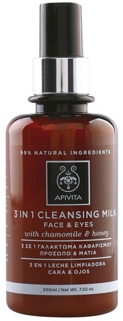 Apivita Cleansing Chamomile & Honey tisztító tej 3 in 1  az arcra és a szemekre  200 ml