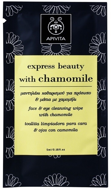 Apivita Express Beauty Chamomile tisztító törlőkendő az arcra és a szemekre  5 ml