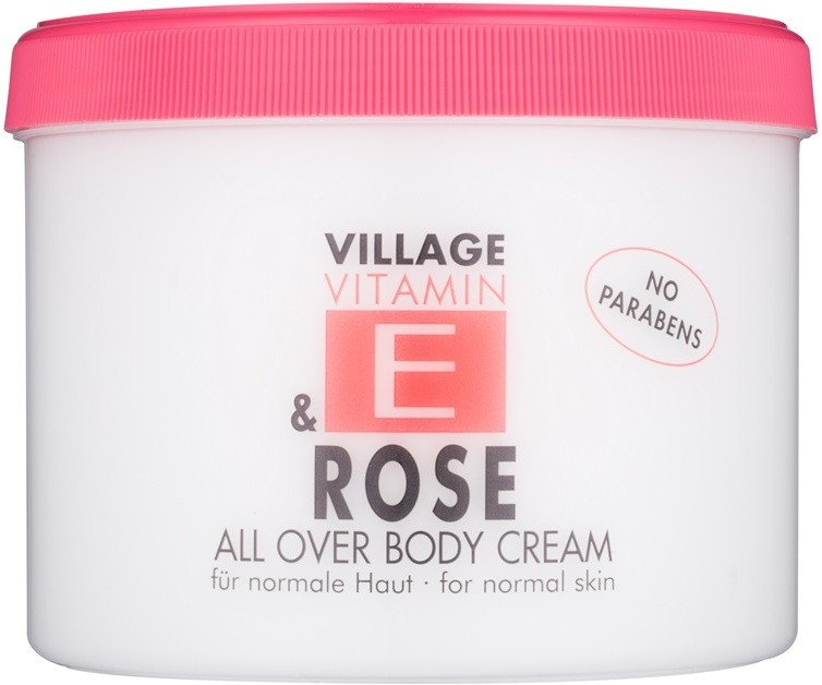 Village Vitamin E Rose testápoló krém parabénmentes  500 ml