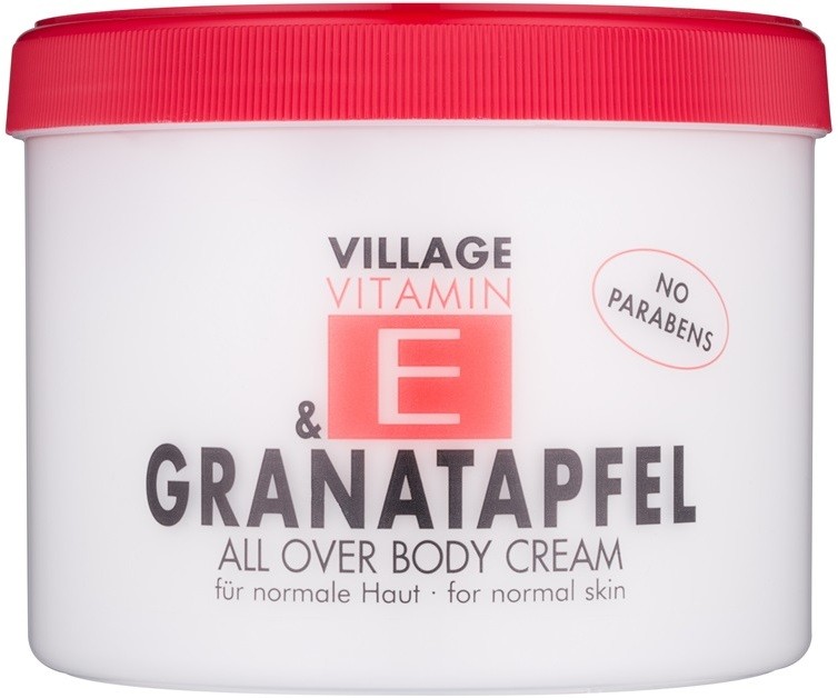 Village Vitamin E Pomegranate testápoló krém parabénmentes  500 ml