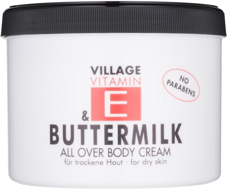 Village Vitamin E Buttermilk testápoló krém parabénmentes  500 ml