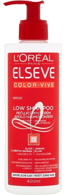 L’Oréal Paris Elseve Color-Vive Low Shampoo ápoló és tisztító krém száraz és festett hajra  400 ml