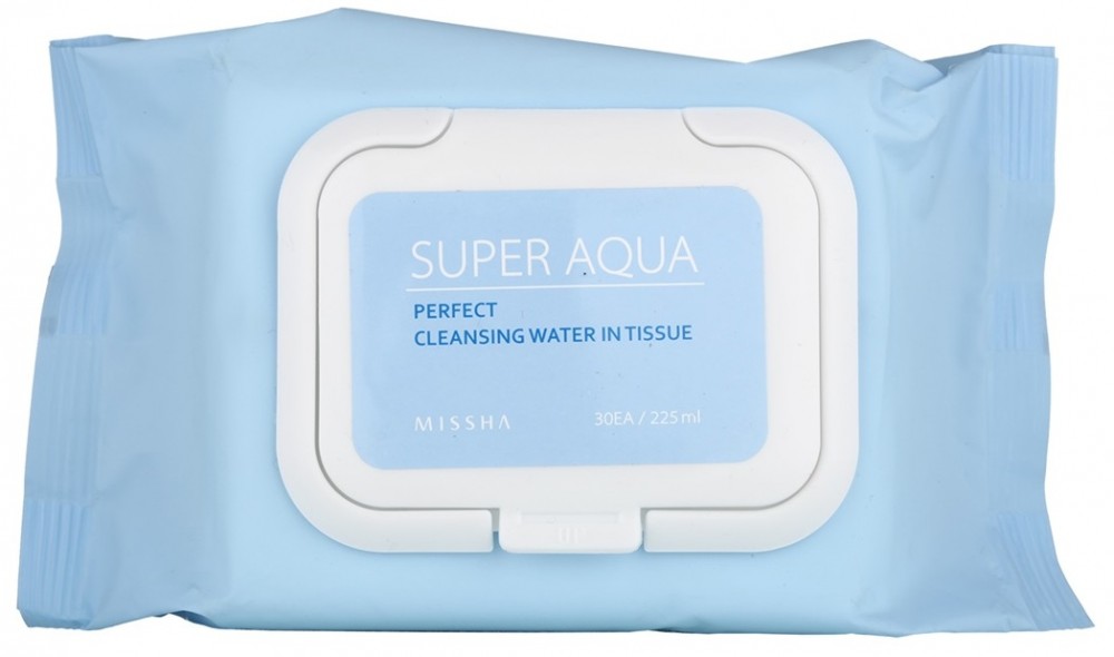 Missha Super Aqua Perfect tisztító papírtörlők az arcra hidratáló hatással  30 db